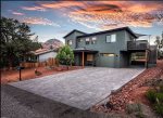 Front of the Home at Dusk, Donaldson Drive boasts Sedona views from indoors and out